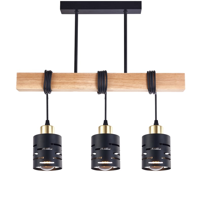 Lampa wisząca sufitowa 3x E27 LED Elen IP20 150cm okrągła czarna złota z drewnem MasterLED