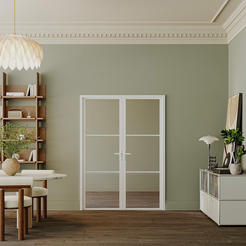 Odwracalne drzwi dwuskrzydłowe z aluminium i szkła hartowanego – 2 x Wys. 204 x Szer. 83 cm – Białe – MASERU