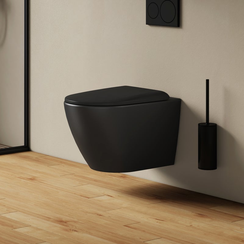 EMKE WC Podwieszana rimless - deska wolnoopadająca - czarny matowy - 49 x 37 x 37 cm