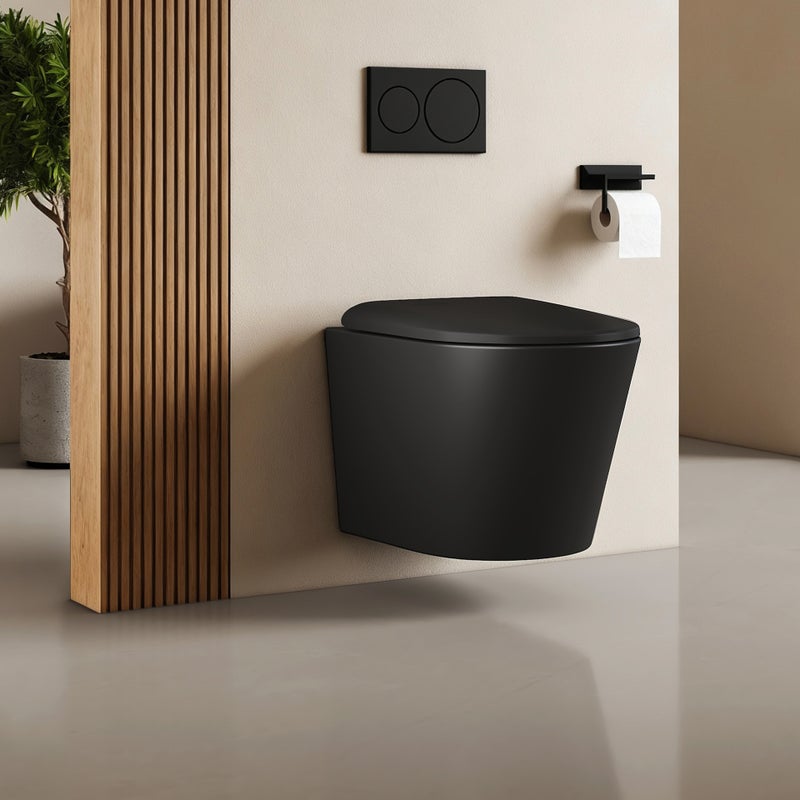 EMKE WC Podwieszana rimless - deska wolnoopadająca - czarny matowy - 49 x 36,5 x 36 cm