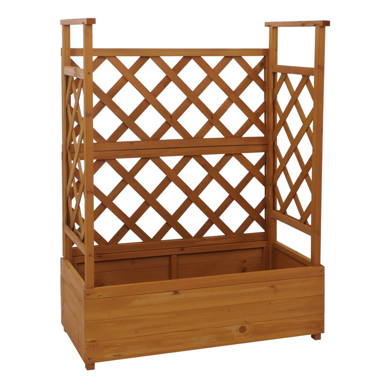 Podwyższona grządka HWC-P67, skrzynka na rośliny/kwiaty Donica Kratka do pnączy Podpora do pnączy Drewniana kratka MVG 114x85x44cm ~ naturalna