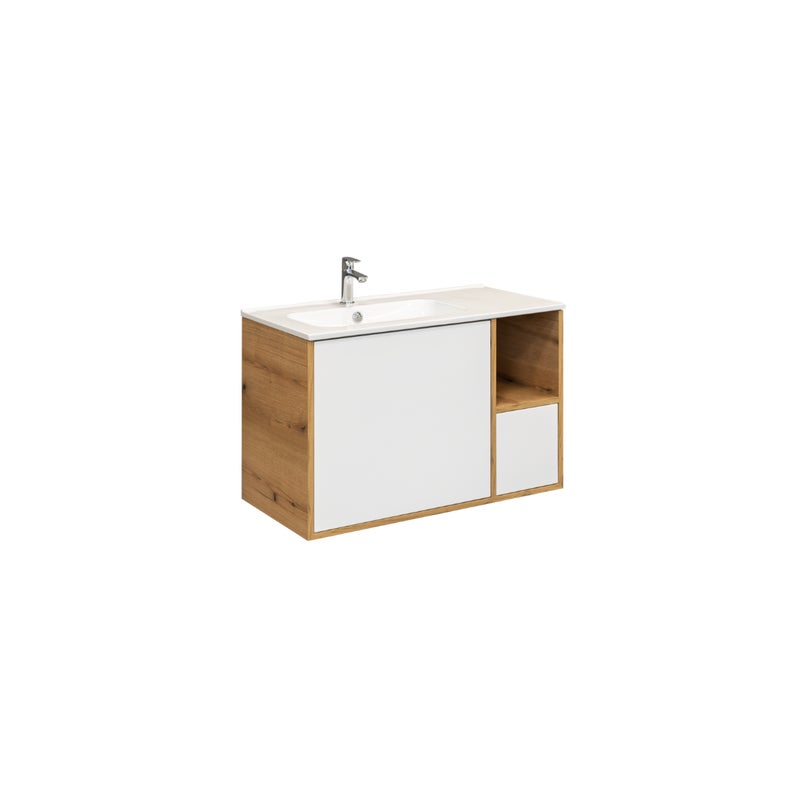 Zestaw szafka łazienkowa z umywalką ceramiczną Uptrend Venta 90 Artisan/Biały połysk 1 kpl.