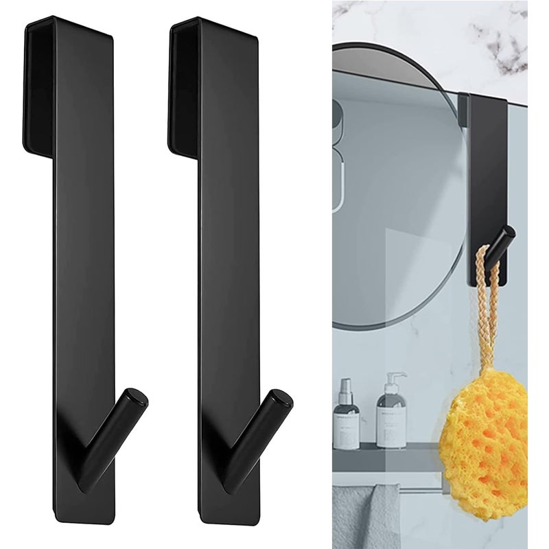 Czarne haczyki do drzwi prysznicowych, 2,5 x 13,5 cm, 2 haczyki na ręczniki, nie wymagają wiercenia, haczyki do bezramowych szklanych drzwi prysznicow