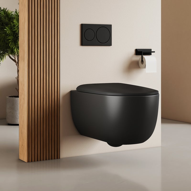 EMKE WC Podwieszana rimless - deska wolnoopadająca - czarny matowy - 55,5 x 36,5 x 35,5 cm