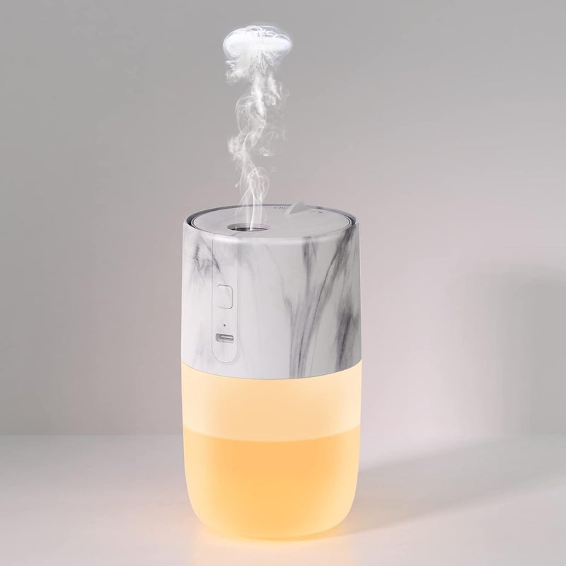 Miniaturowy nawilżacz powietrza, ultradźwiękowy nawilżacz powietrza o pojemności 300 ml, z pierścieniem dymnym w kształcie meduzy, nawilżacz z możliw
