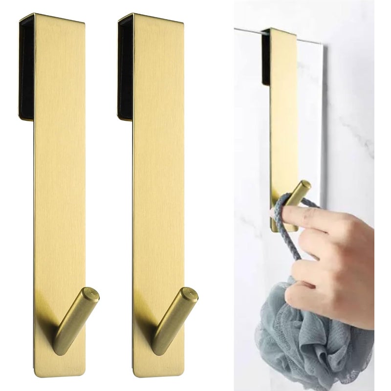 Haczyki do drzwi kabiny prysznicowej, złote, 2,5 x 13,5 cm, 2 haczyki na ręczniki, nie wymagają wiercenia, haczyki do bezramowych szklanych drzwi kabi