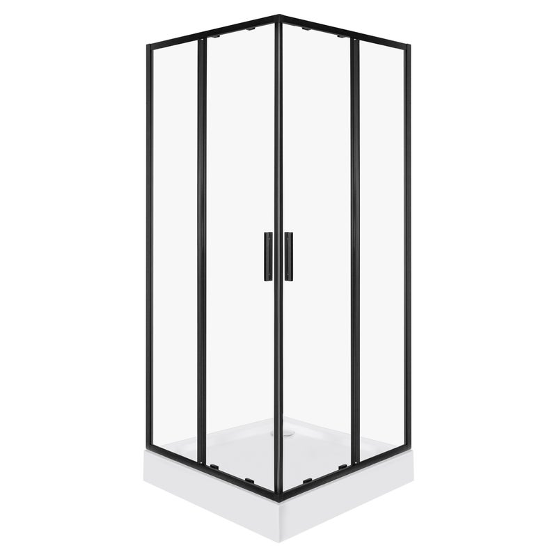 Kabina prysznicowa z brodzikiem Solid SQ 80 BL szkło transparentne 6 mm, profile czarne KERRA