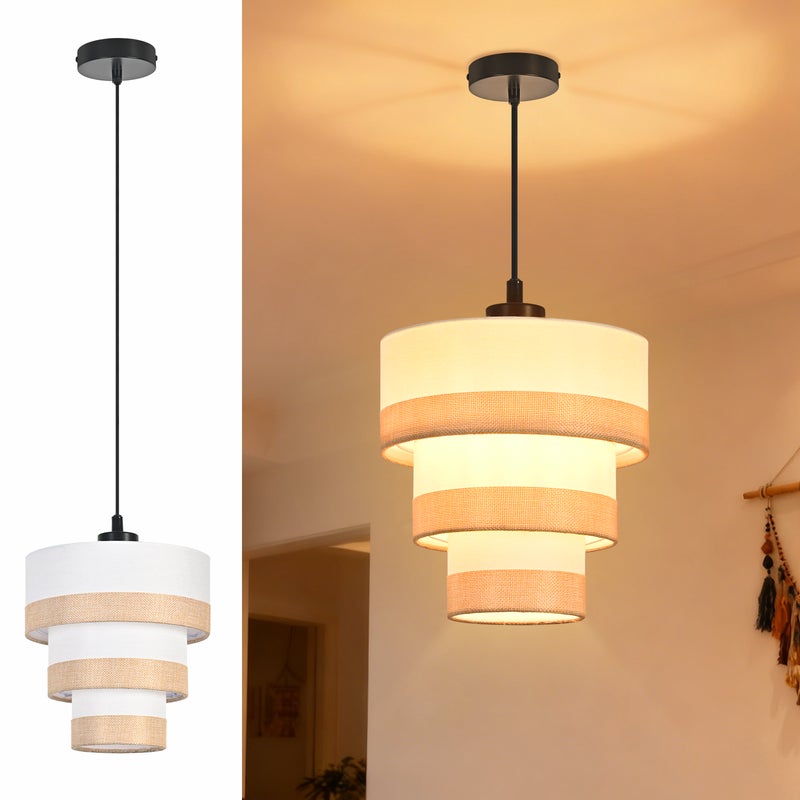 Nettlife Lampa Wisząca Vintage do Jadalni - Lampa z Tkaniny 1-pkt, Styl Retro, E27, Regulowana (Bez Żarówki)