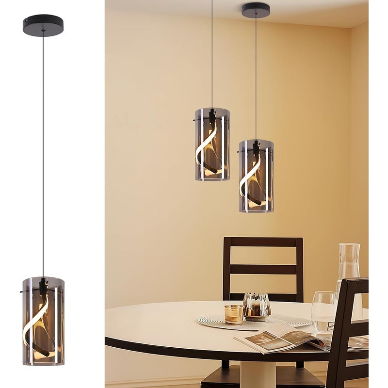 Lampa wisząca LED Nettlife Vintage do jadalni – 1 lampa, 8 W, szklana lampa wisząca w stylu retro, kolor dymnej szarości, ciepłe białe światło 3000 K