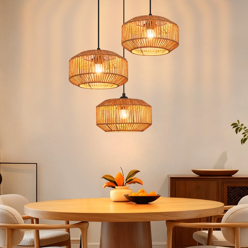 Lampa wisząca Nettlife Rattan Φ25 Lampa wisząca w stylu vintage do jadalni, 1 żarówka, styl retro z gniazdem E27 (żarówka nie jest dołączona)