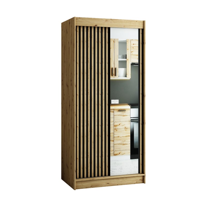 Szafa przesuwna garderoba z lustrem do sypialni Lamelo 2 100 dąb artisan czarna biała