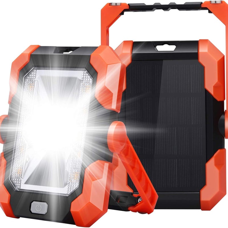 Akumulatorowy reflektor LED, reflektor solarny USB, lampa robocza, przenośna latarka z 4 trybami SOS, obrót o 360°