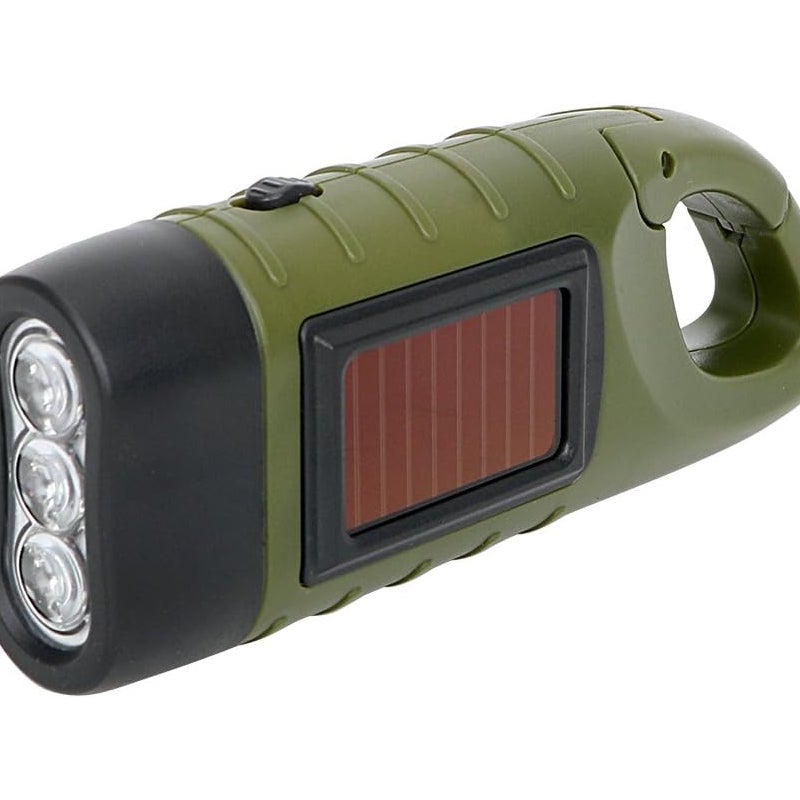 Przenośna latarka LED zasilana energią słoneczną z korbką, idealna na kemping, do uprawiania turystyki górskiej i aktywności pod namiotem.