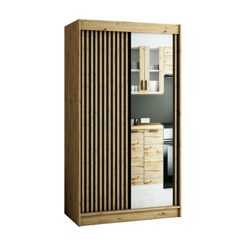 Szafa przesuwna garderoba z lustrem i lamelami Lamelo 2 120 dąb artisan czarna biała