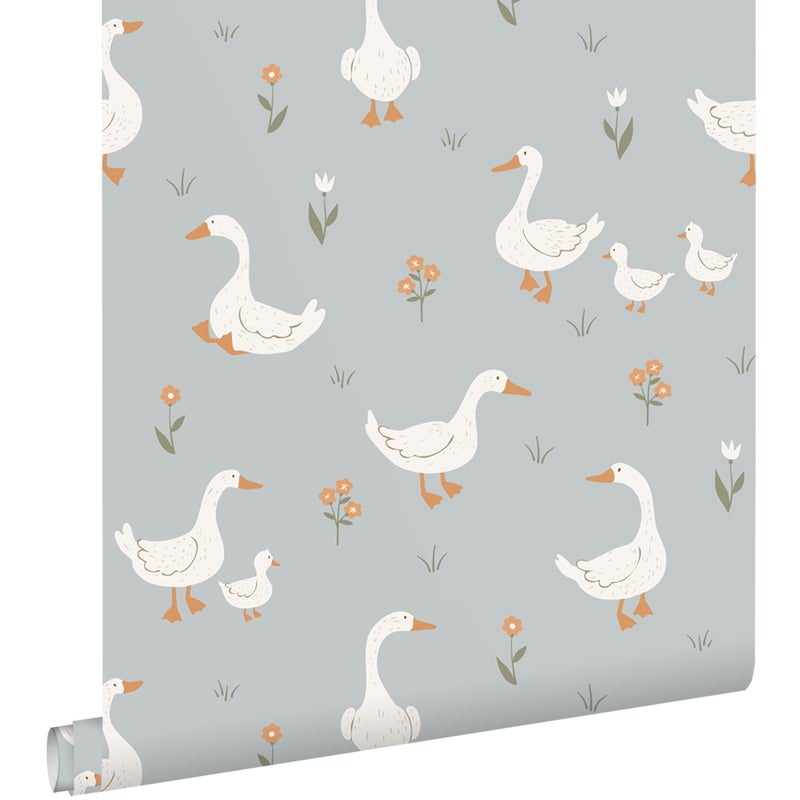 Tapeta słodkimi gęsiami niebieskim - 50 x 900 cm - ESTAHOME