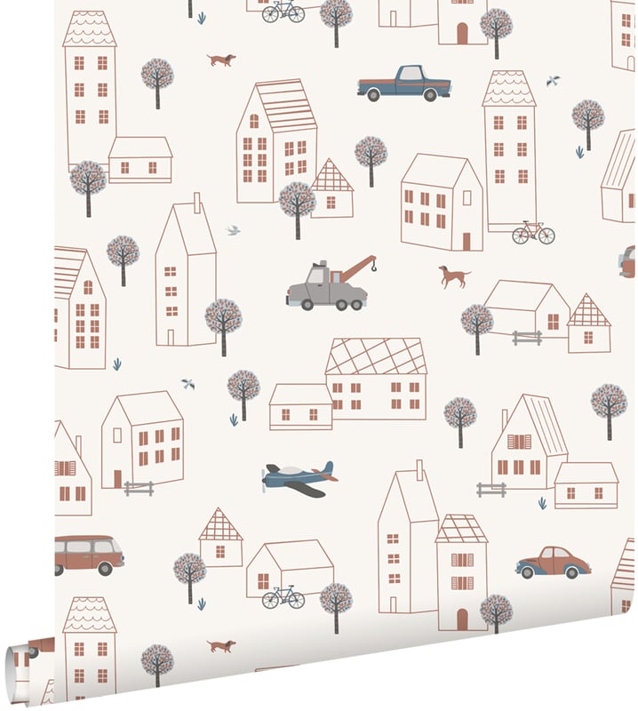 Tapeta pojazdy beżowym,niebieskimIczerwonym - 50 x 900 cm - ESTAHOME