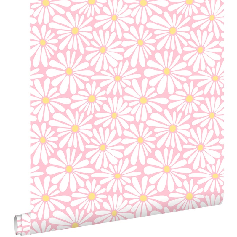 Tapeta stokrotki jasnego różuIżółtym - 50 x 900 cm - ESTAHOME