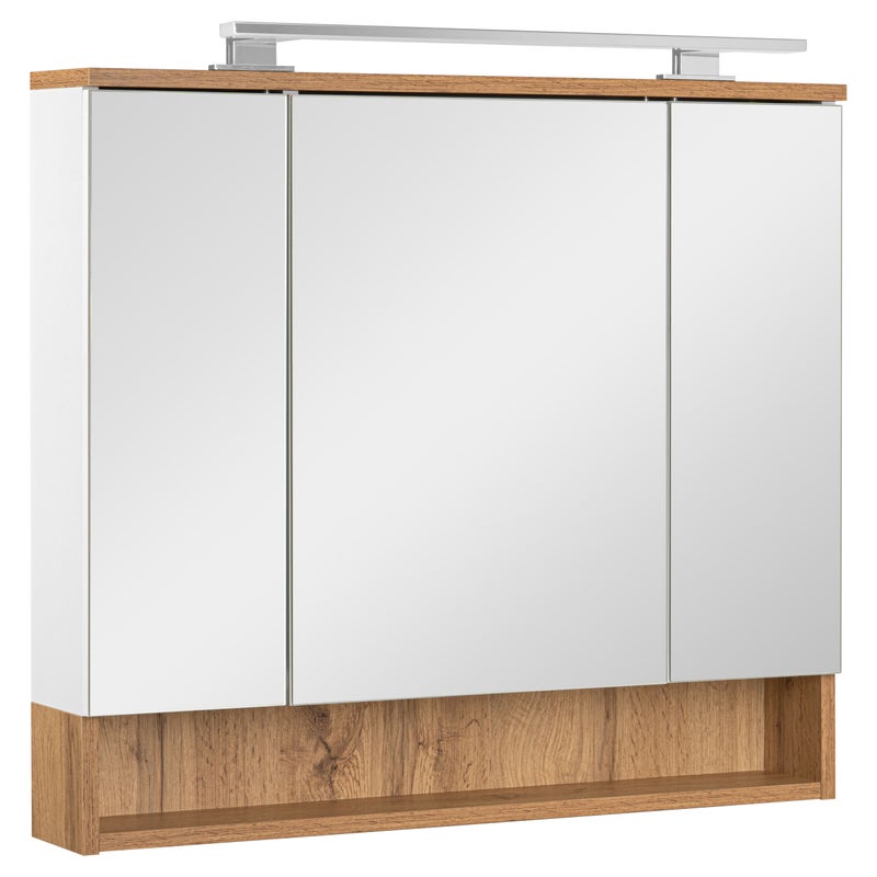 Szafka lustrzana z lampką 80 cm biała dąb wotan