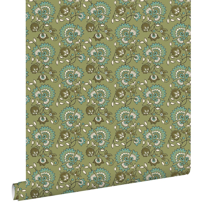 Tapeta zabytkowe kwiaty zielonym - 50 x 900 cm - ESTAHOME