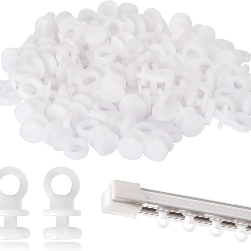 100 rolek do karniszy, białe plastikowe haczyki do zasłon, rolki z łatwym przesuwaniem, odpowiednie do okien, drzwi i