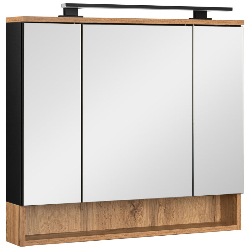 Szafka lustrzana z lampką 80 cm czarna dąb wotan