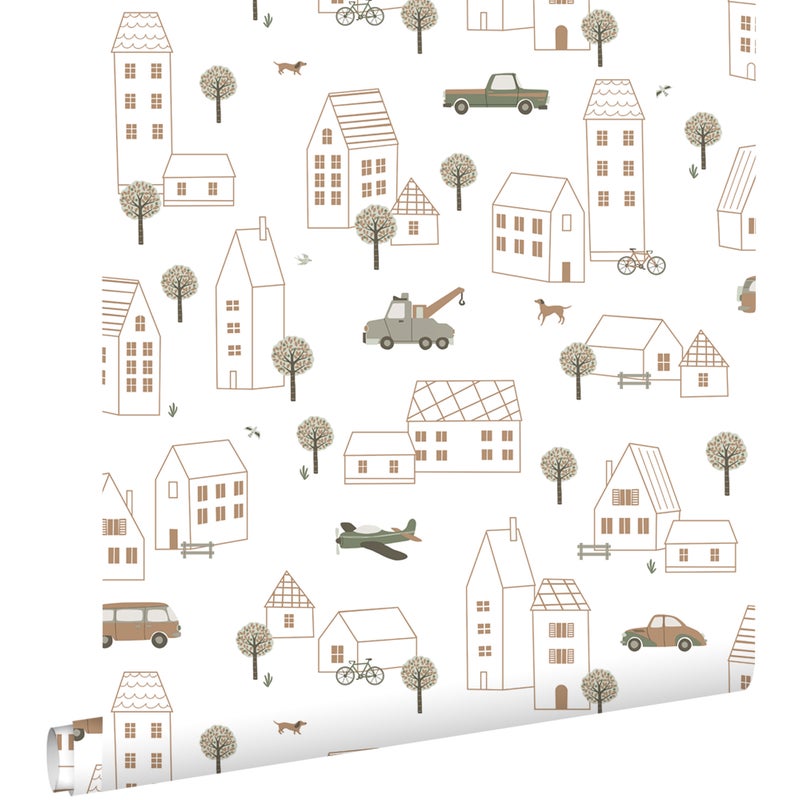 Tapeta pojazdy białym,brązowymIzielonym - 50 x 900 cm - ESTAHOME