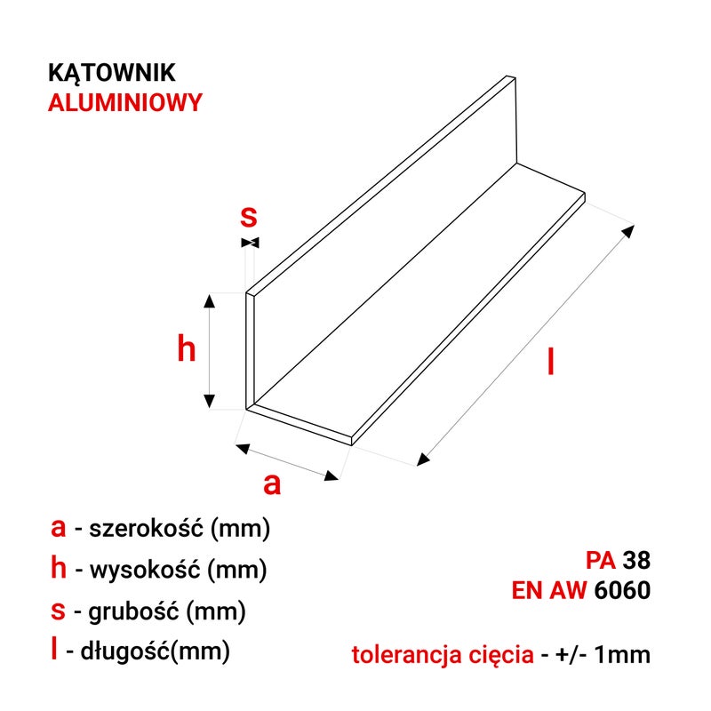 Gal Industrial Kątownik Aluminiowy 50x30x4mm 290cm Aluminium EN6060 PA38+Cięcie na wymiar