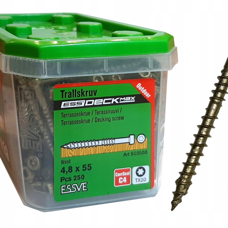 Wkręty TARASOWE ESSVE 4,8x55mm Essdeck Max STARE ZŁOTO, stal C4 250szt