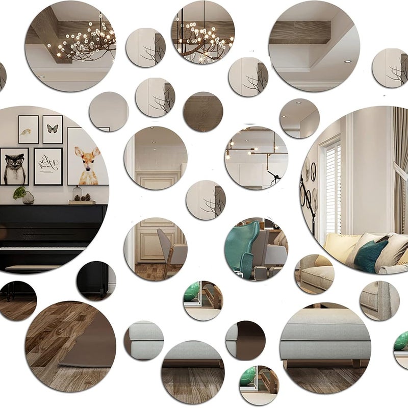 Naklejki na lustro, 30 szt. Okrągłe, dekoracyjne, zdejmowane, trójwymiarowe naklejki ścienne z motywem koła, samoprzylepne, DIY