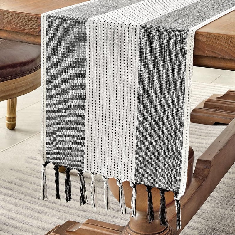 Bieżnik lniany, makramowy w stylu rustykalnym, długość 183 cm, idealny do dekoracji stołów jadalnych, wesel, przyjęć i komód (