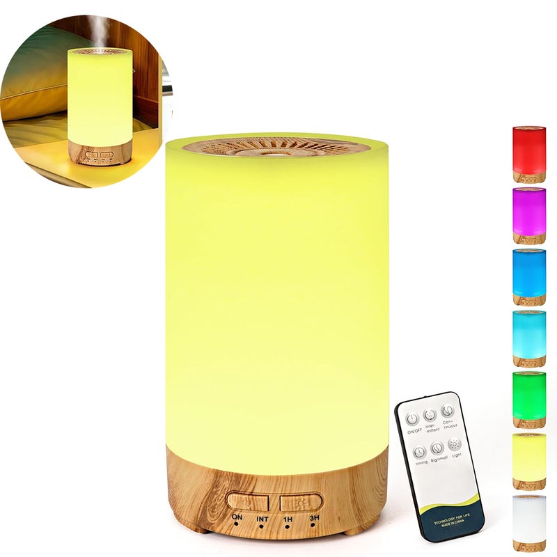 Dyfuzor zapachowy z 7-kolorowym światłem LED, nawilżacz powietrza o pojemności 150 ml z teksturą drewna, do olejków eterycznych, z automatycznym wyłą