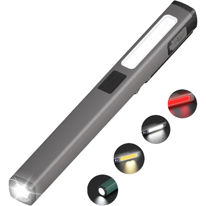 Akumulatorowa latarka LED COB z trybami białymi/czerwonymi, kabel USB-C, przenośna lampa robocza z 6 trybami i wskaźnikiem poziomu naładowania baterii