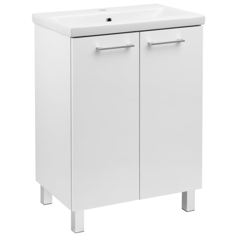 Zestaw 60 cm szafka biała z umywalką ceramiczną