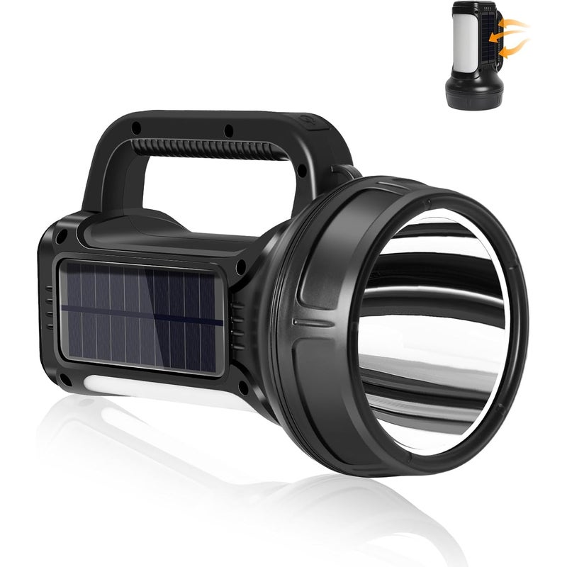 Ultramocna latarka LED z panelem słonecznym, 6 trybów, wodoodporność IPX45, latarka akumulatorowa