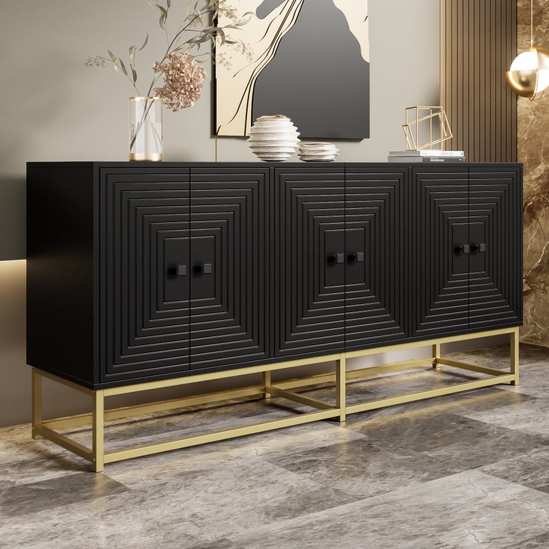 Nowoczesna komoda z 6 drzwiami - 160 x 38 x 75,5 cm - do salonu, jadalni - Płyta wiórowa - Kolor biały