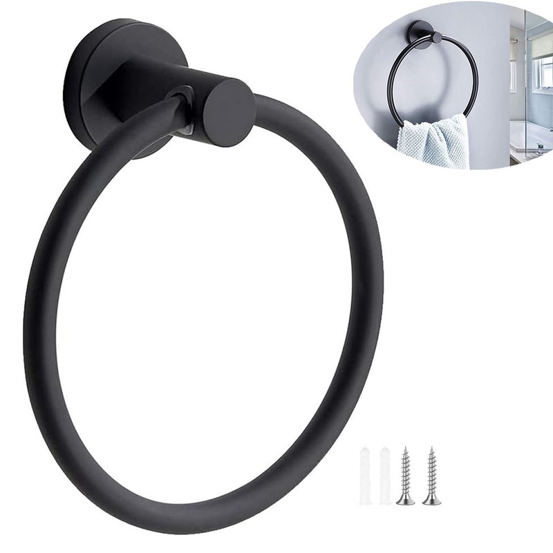 Wieszak na ręczniki, matowa czarna stal nierdzewna, montowany na ścianie, okrągły uchwyt na ręczniki do łazienki i kuchni (czarny)