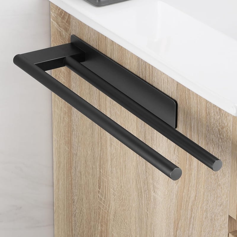 Samoprzylepny wieszak na ręczniki kąpielowe, wieszak na ręczniki z podwójnym klejem, wieszak na ręczniki kuchenne ze stali nierdzewnej, czarny