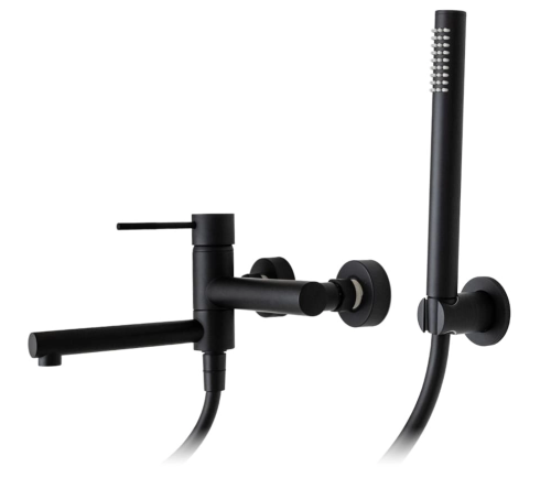 CORSAN - Bateria LUGO wannowo-natryskowa ścienna ze składaną wylewką z punktowym zestawem natryskowym CZARNA CMZ7541BL -