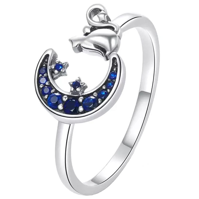 Pierścionek Srebrny - PIERŚCIONEK KSIĘŻYC I KOT