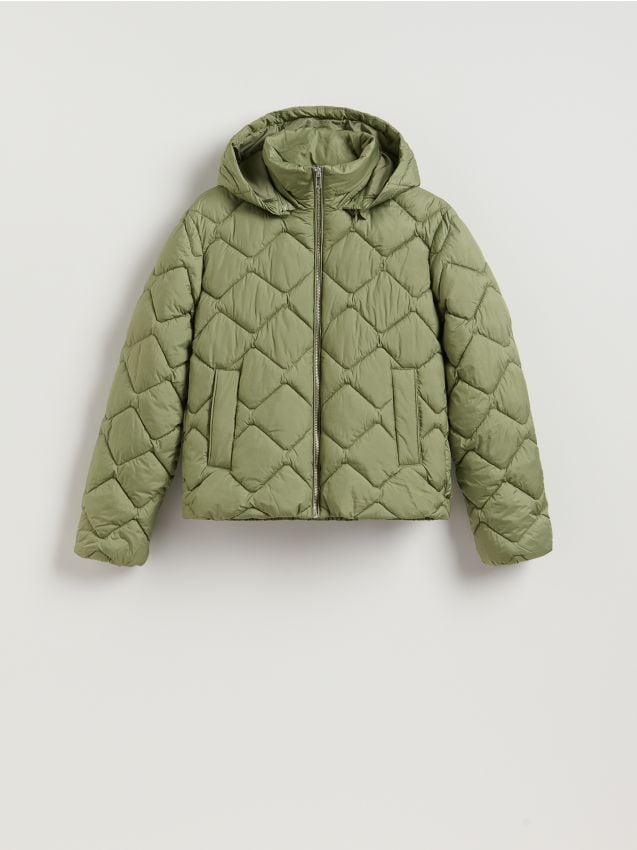 Reserved - Pikowana kurtka z kapturem - oliwkowy