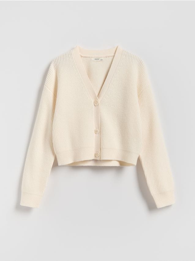 Reserved - Kardigan z dodatkiem wiskozy - złamana biel