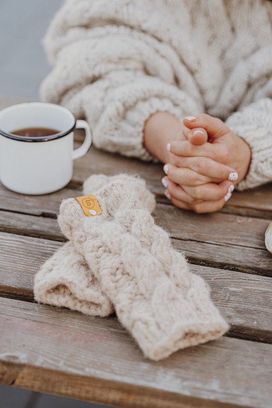 Rękawiczki bez palców z alpaki LULLABY 100 % alpaka latte