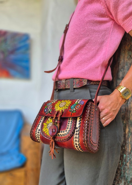 Torebka skórzana Ivanna ręcznie robiona kwiaty