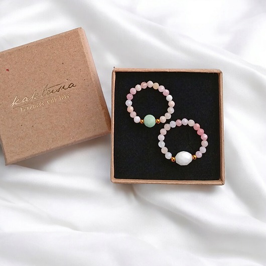 PREMIUM : zestaw pierścionków : cukierkowy : opal, amazonit, k.księżycowy