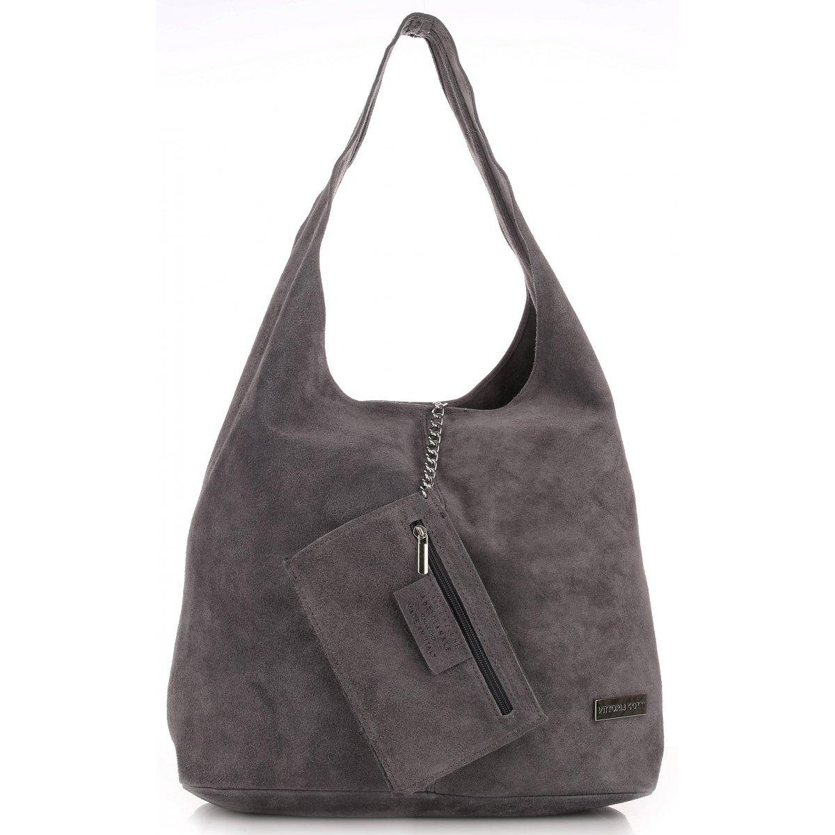 Oryginalne Torby Skórzane XL VITTORIA GOTTI Shopper Bag z Etui Szara