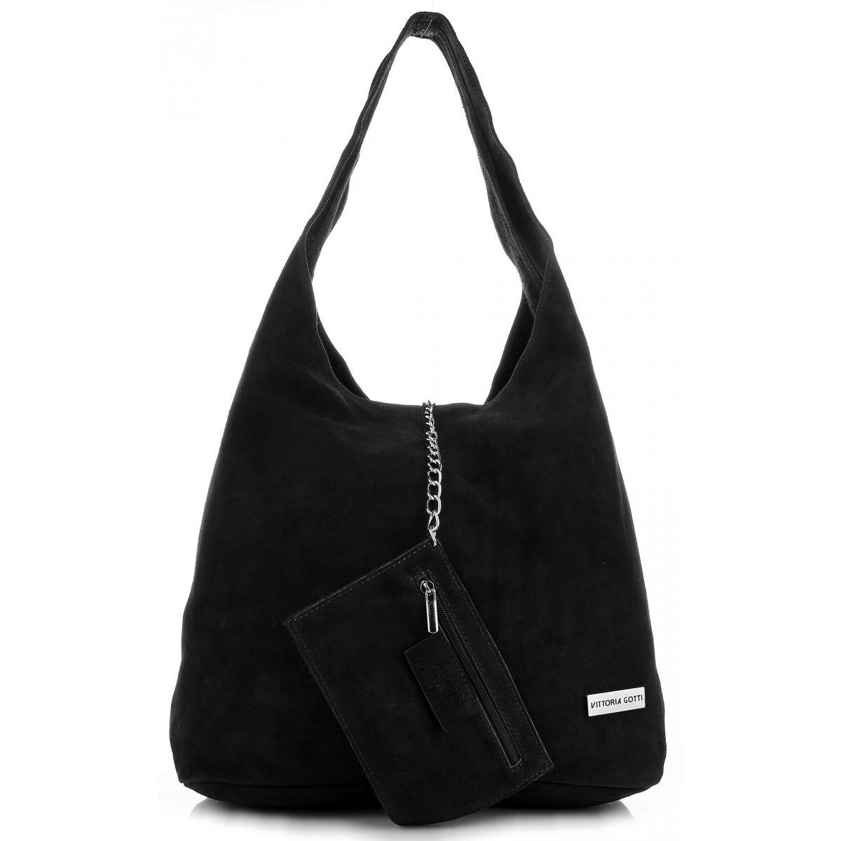 Oryginalne Torby Skórzane XL VITTORIA GOTTI Shopper Bag z Etui Czarna