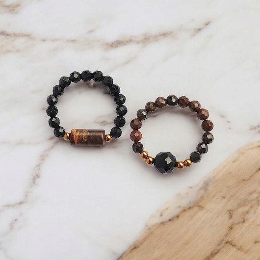 Zestaw pierścionków : turmalin, tygrysie oko