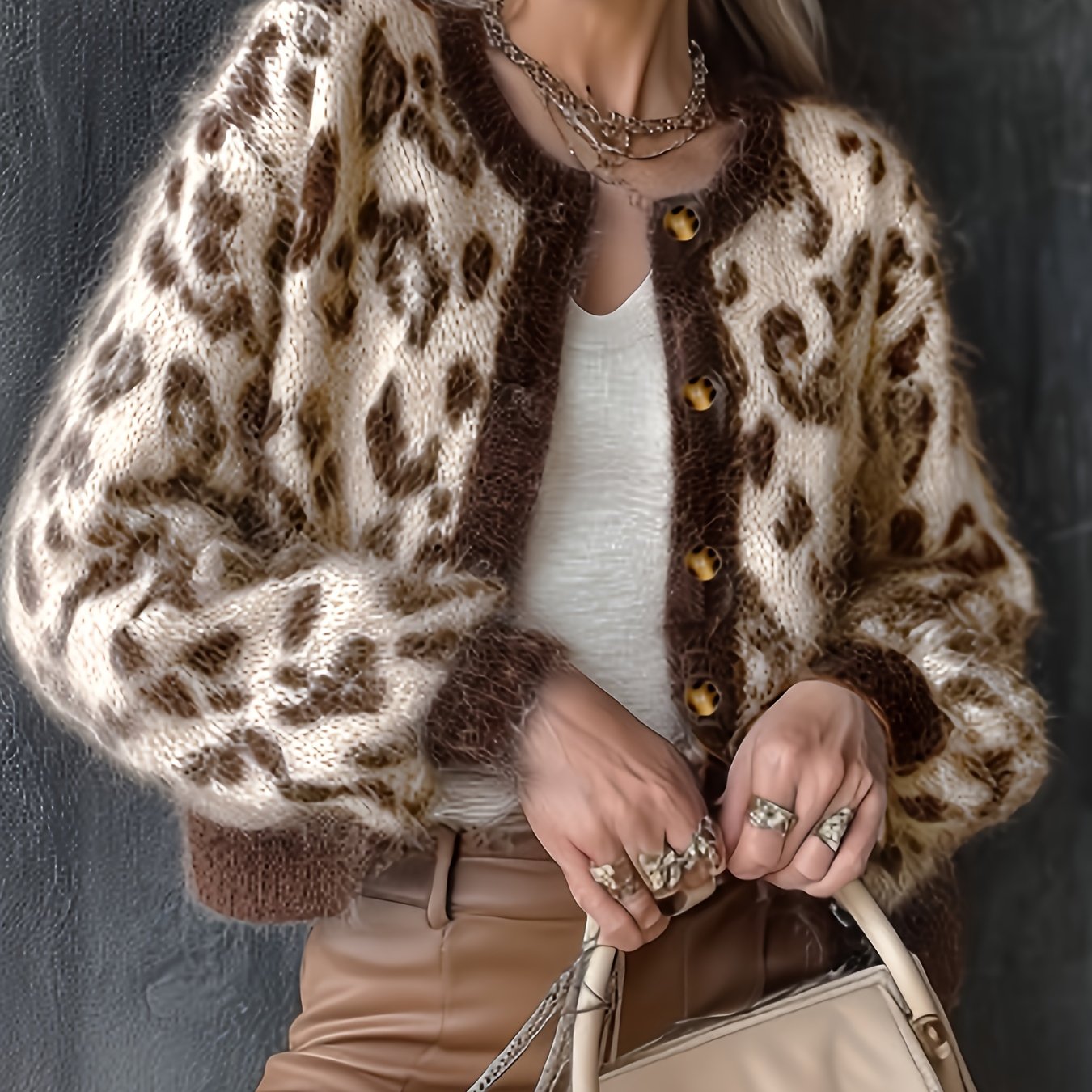 TEMU Nowy, modny strój na jesień i zimę 2025 z panterką na randkę. Charakteryzuje się dopasowanym krojem, który łączy swobodę z elegancją. Ten