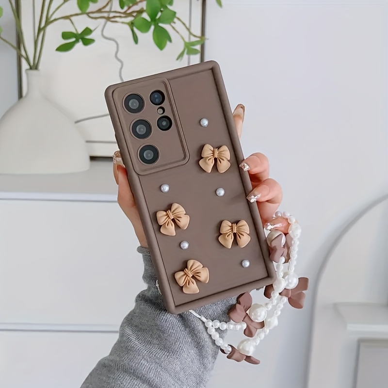 TEMU Etui na telefon - Jednolity , etui na telefon z kokardą, w zestawie z bransoletką z kokardą, pasuje do różnych modeli telefonów, w tym Samsung