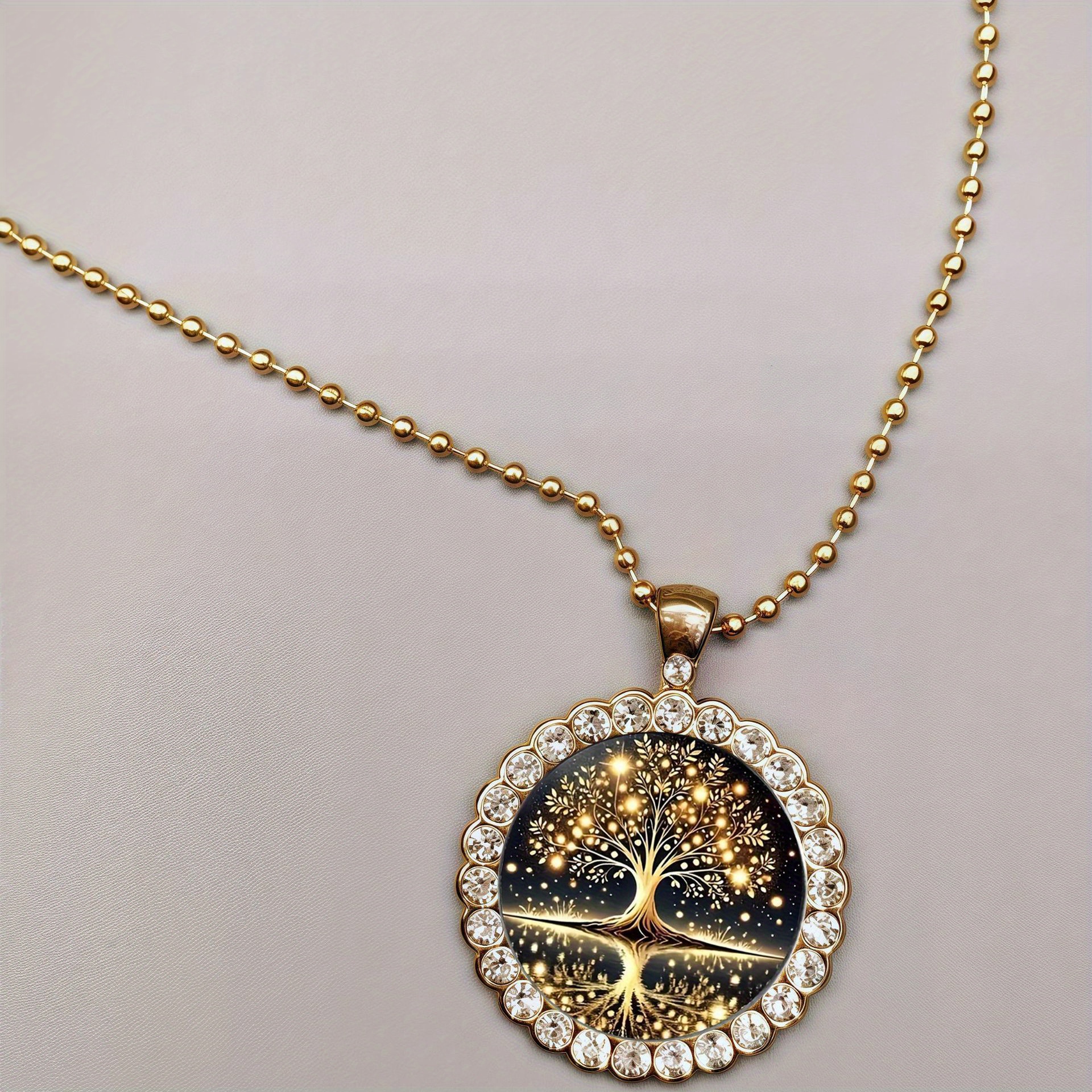 TEMU Naszyjnik z kluczem Drzewo Życia - Vintage Złoty Okrągły Koronkowy Wisiorek, Intarsja, Symbolizujący Życie i Trwałość, Naszyjnik Odpowiedni